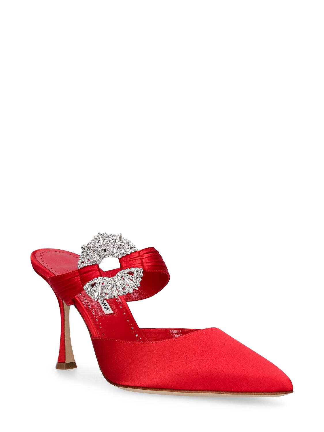 Shop Manolo Blahnik 90mm Maidugura Satin Mules In Bright Red