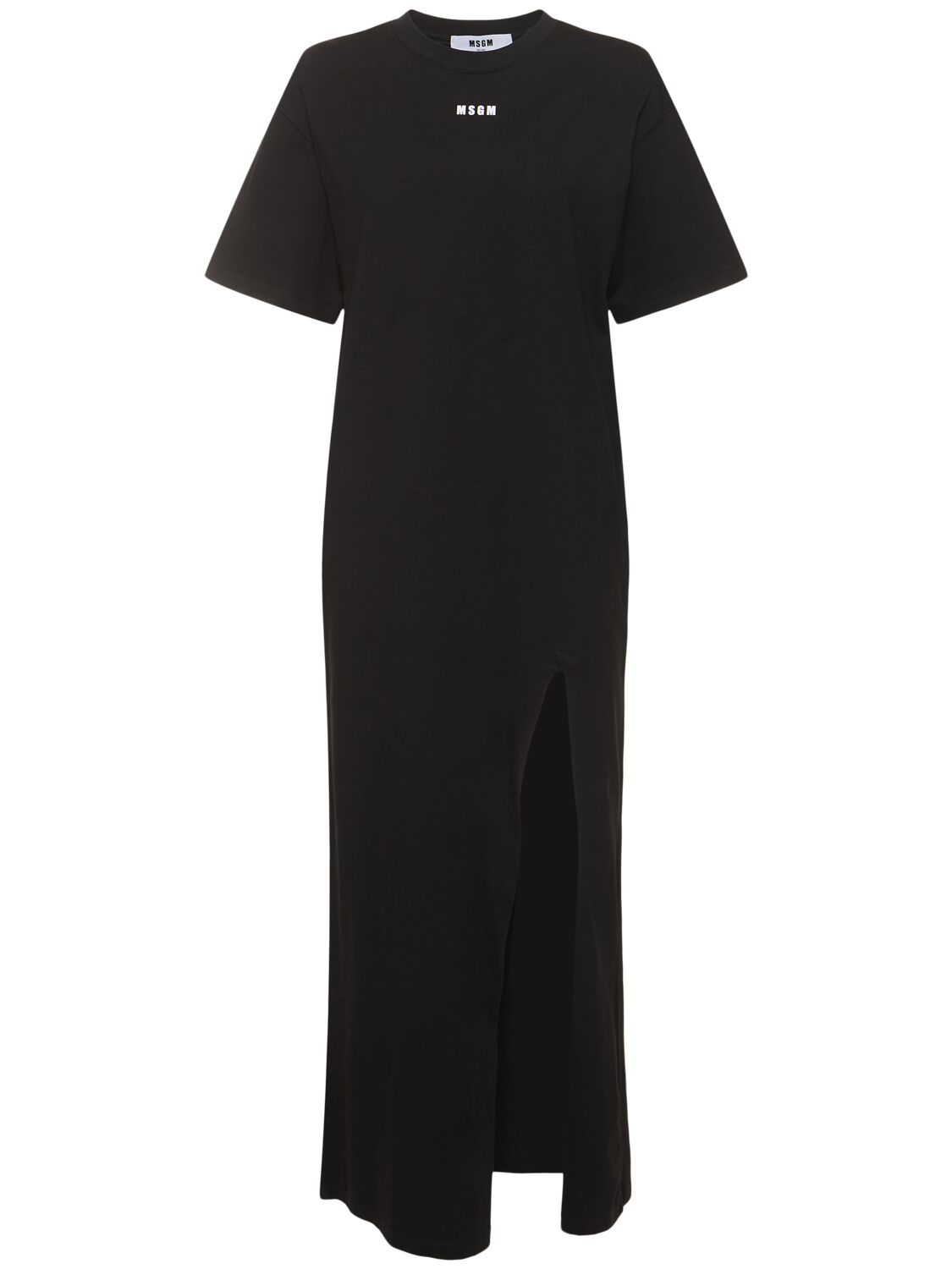 Shop Msgm Cotton T-shirt Midi Dress In Black