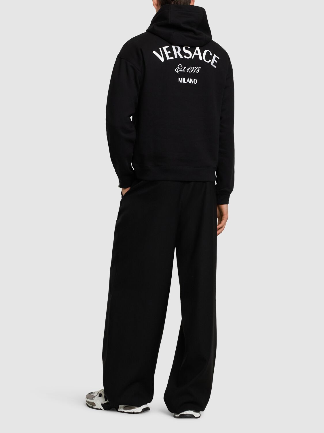 Shop Versace Logo Cotton Hoodie In Black