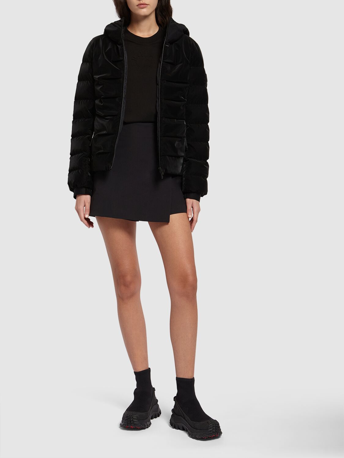 Shop Moncler Ananke Nylon Short Down Jacket In Black