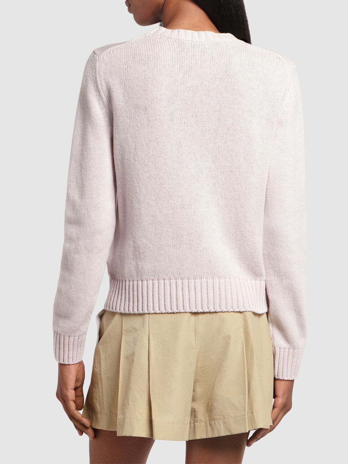 Shop Moncler Embroidered Logo Wool Blend Sweater In Rose