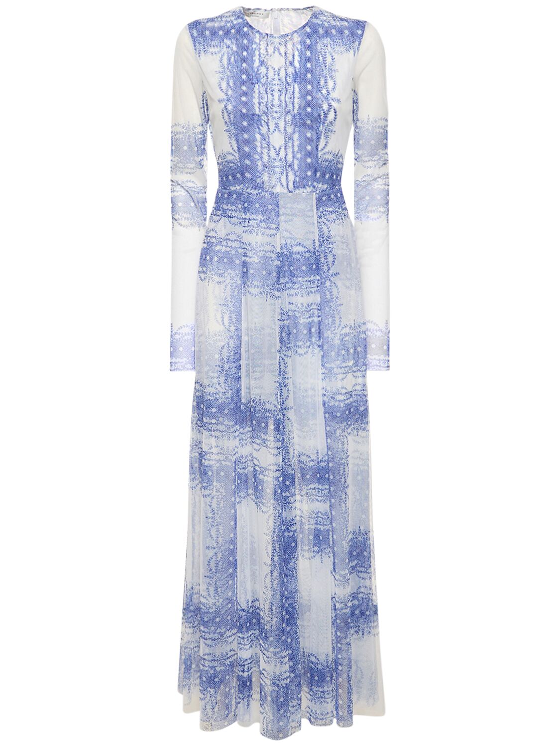 Philosophy Di Lorenzo Serafini Printed Tulle Long Dress In White,blue