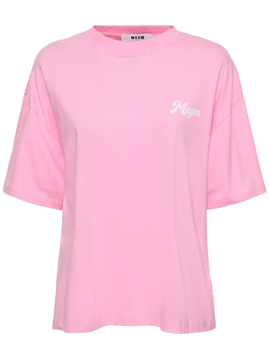 Msgm Logo Cotton Boxy T-shirt In Pink