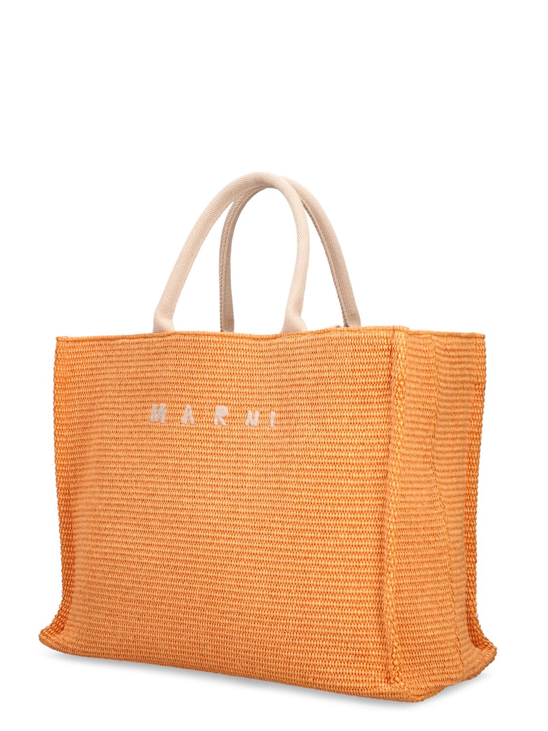 Shop Marni Large Logo Raffia Effect Tote Bag In Arabesque