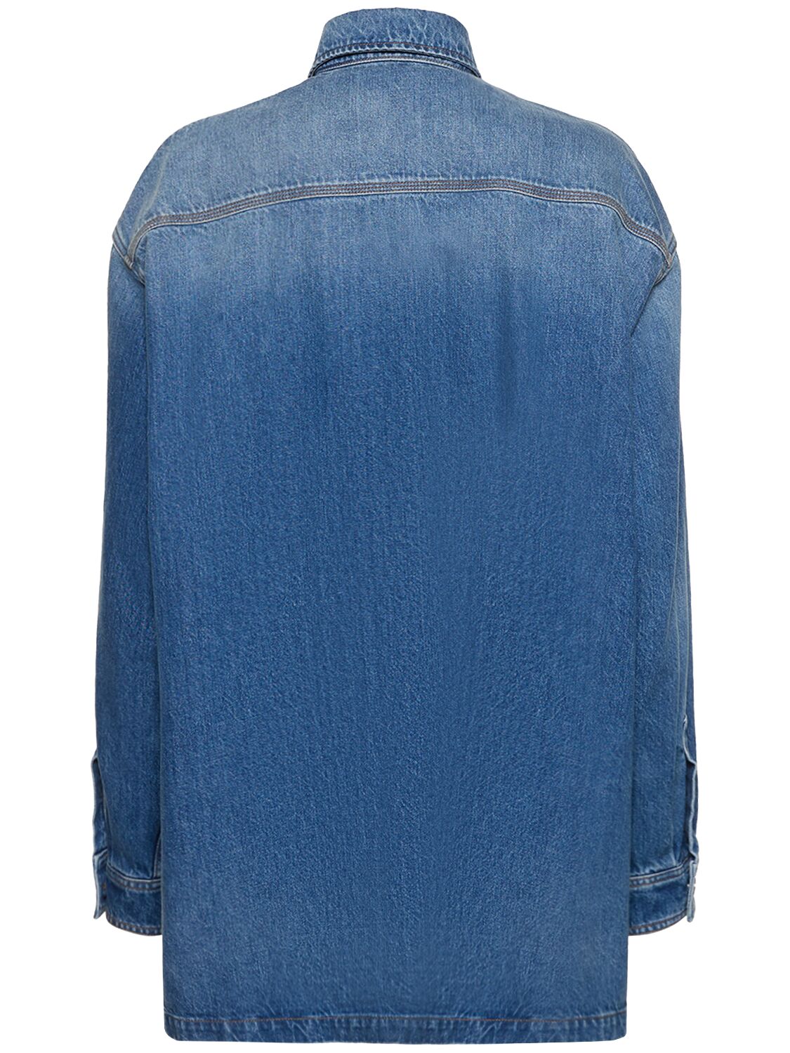Shop Stella Mccartney Crystal Embellished Denim Oversize Shirt In Blue