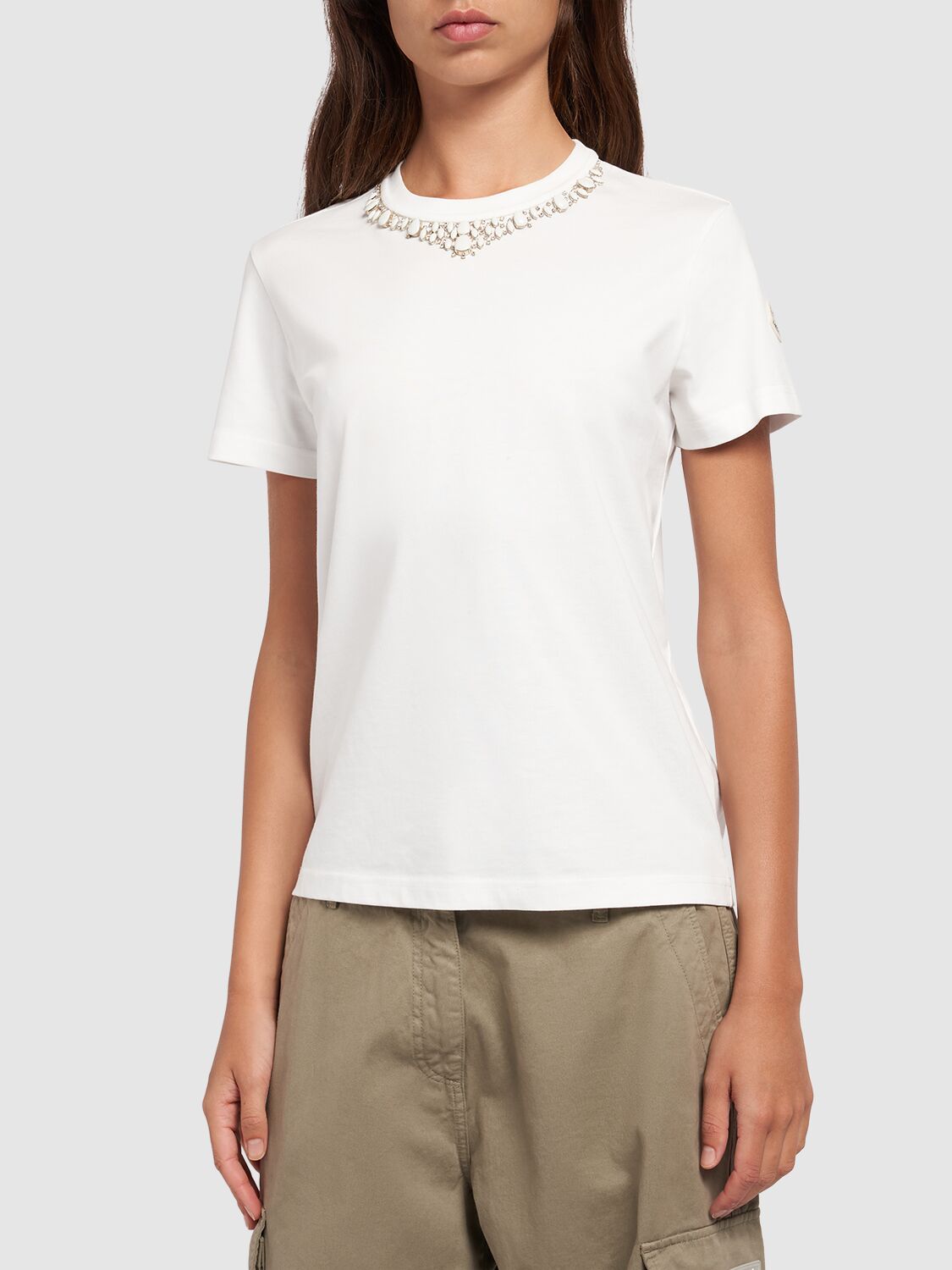 Shop Moncler Cotton Jersey T-shirt In White