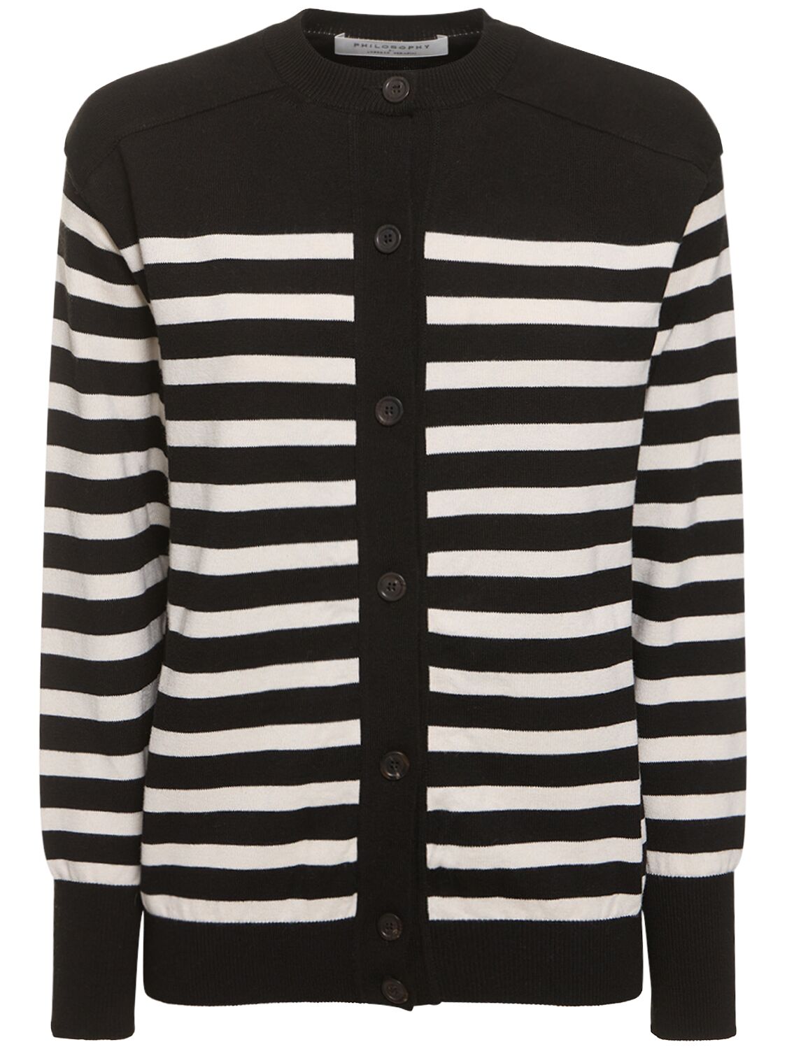 Philosophy Di Lorenzo Serafini Cotton & Wool Buttoned Sweater In Black,white
