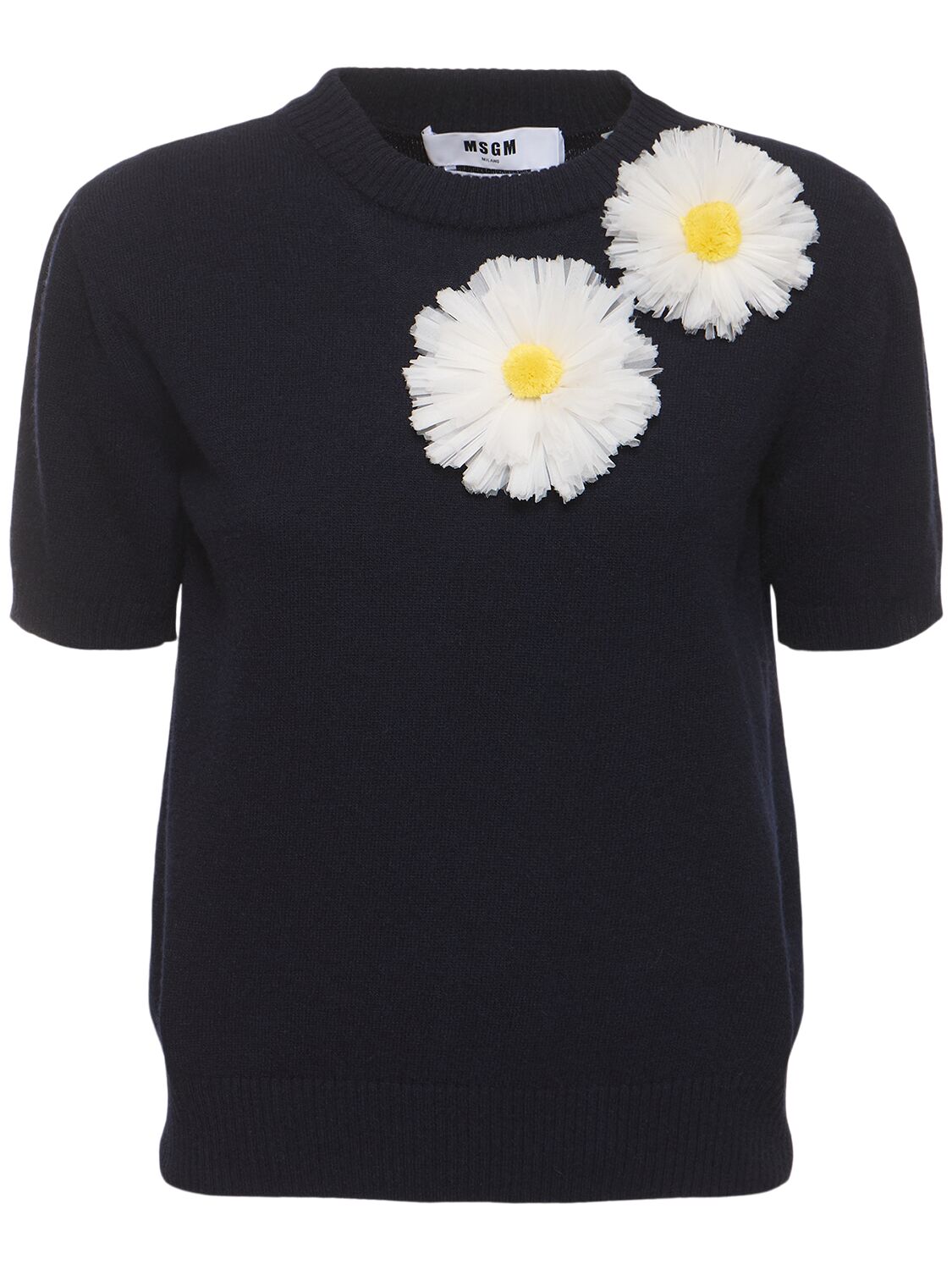 Msgm Wool Blend Short Sleeve Sweater In Blue