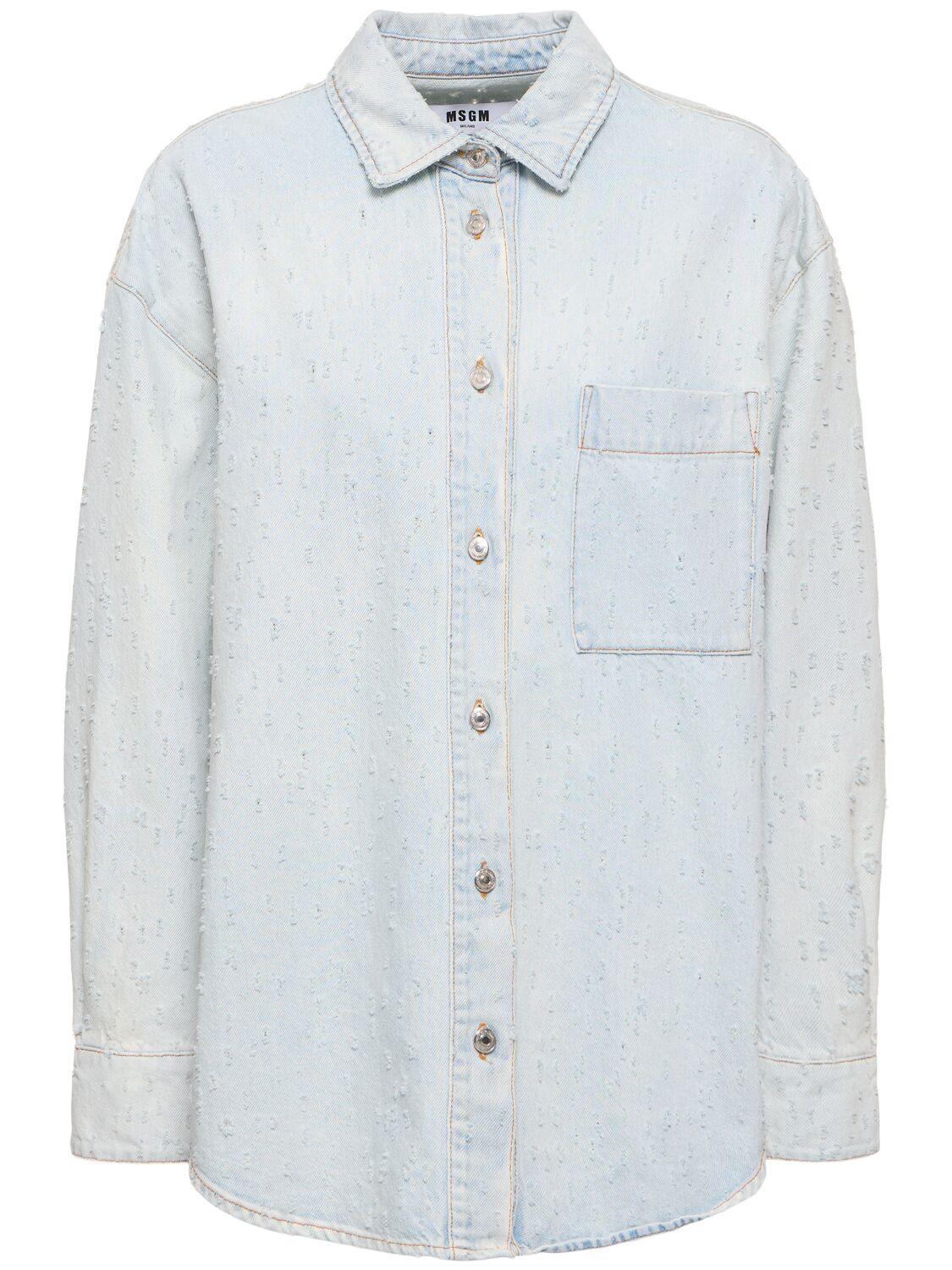 Shop Msgm Cotton Denim Shirt In Light Blue