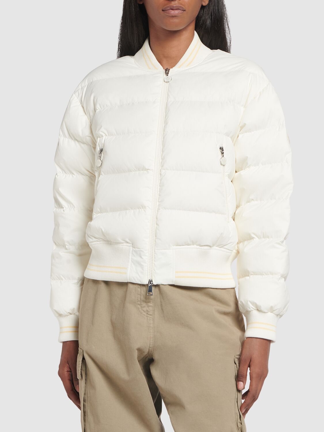 Shop Moncler Argo Nylon Down Bomber Jacket In Bright White