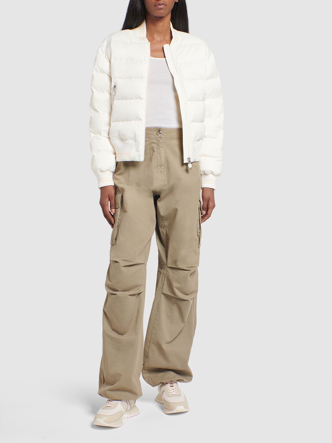 Shop Moncler Argo Nylon Down Bomber Jacket In Bright White