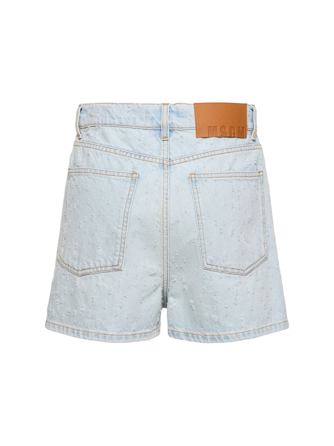 Shop Msgm Cotton Denim Shorts In Light Blue