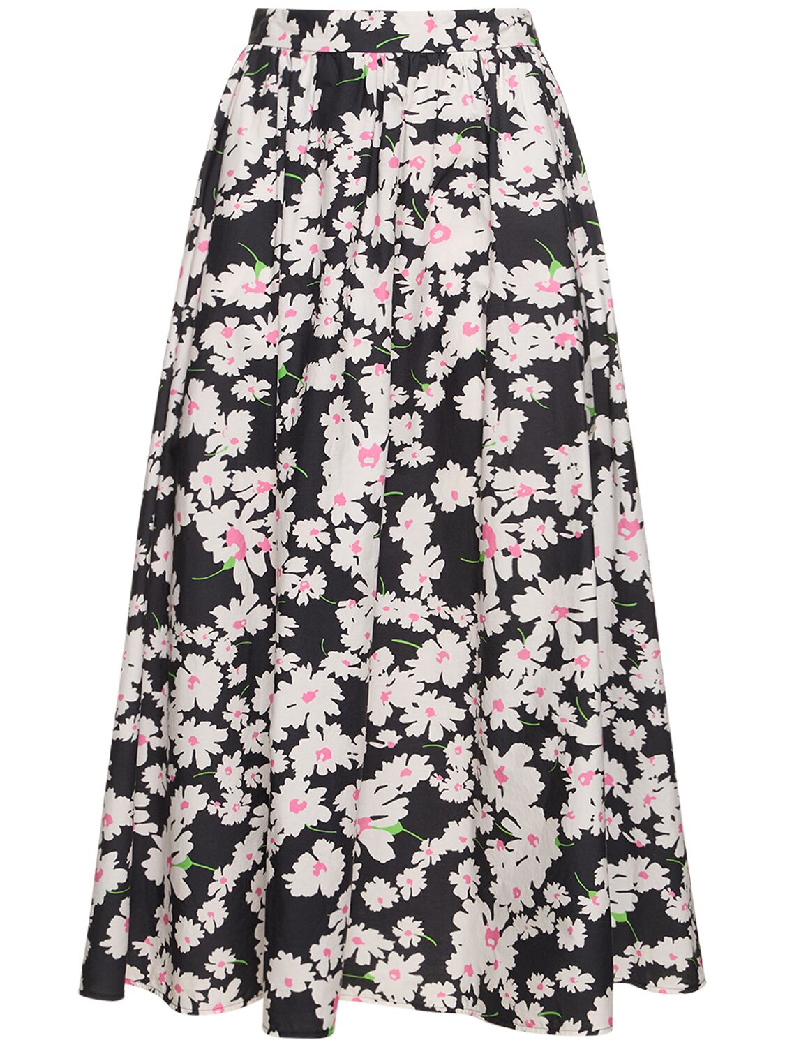 Shop Msgm Printed Cotton Midi Skirt In White,pink