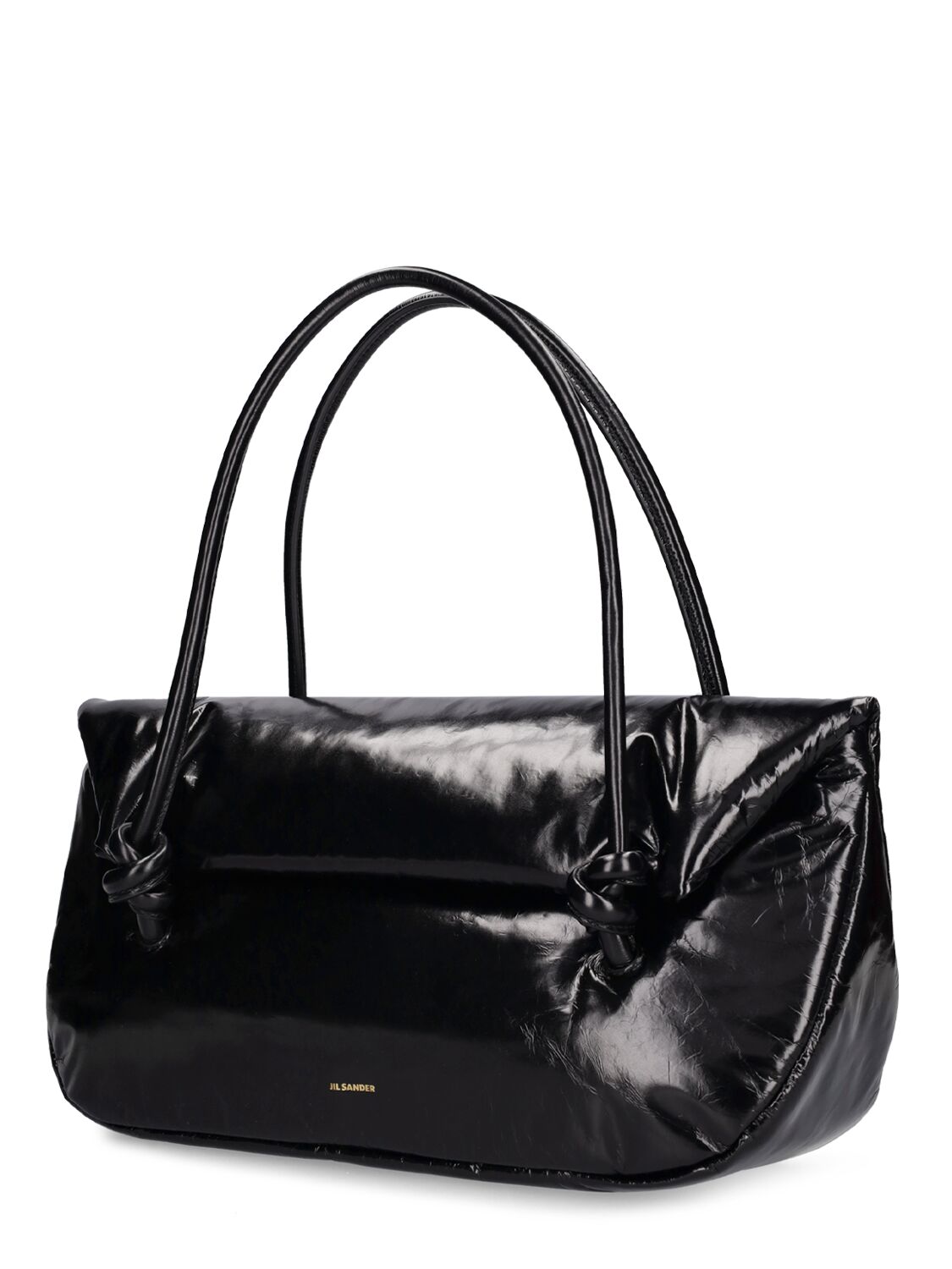 Shop Jil Sander Medium Knot Leather Shoulder Bag In Black