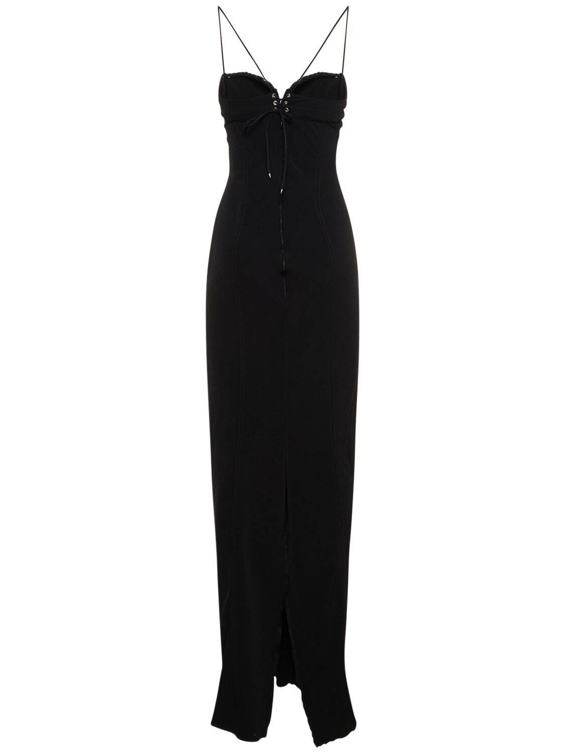 Shop Ludovic De Saint Sernin Jersey Lace-up Flared Long Dress In Black