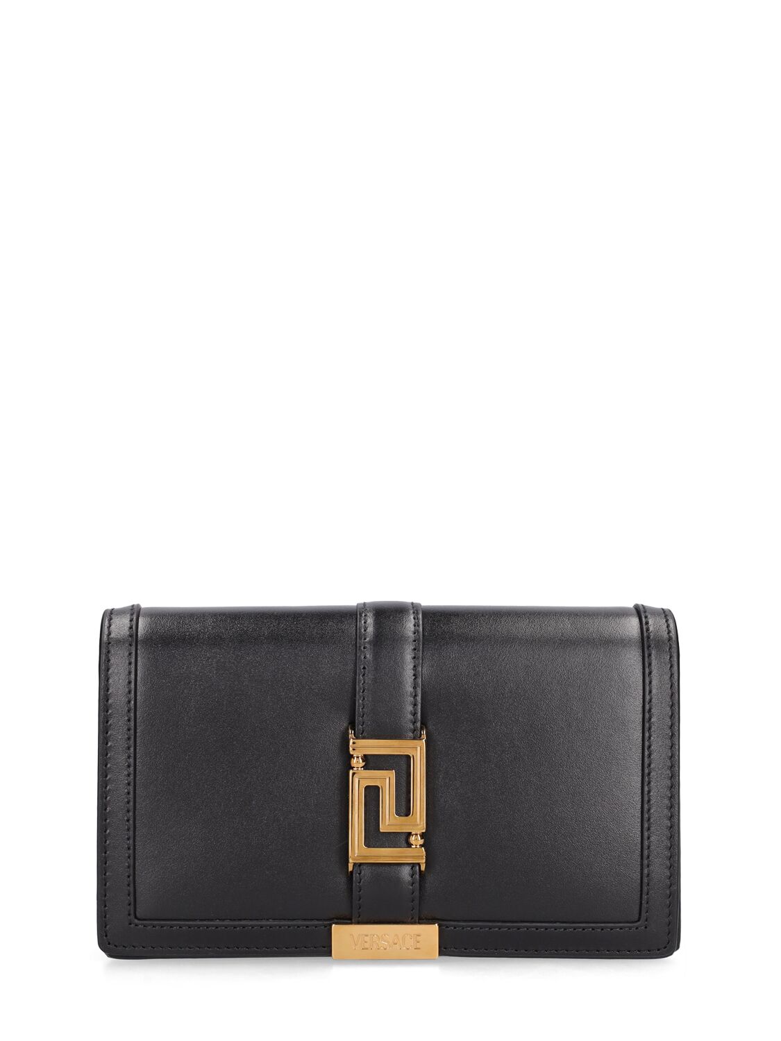 Versace Greca Goddess Leather Chain Wallet In Black