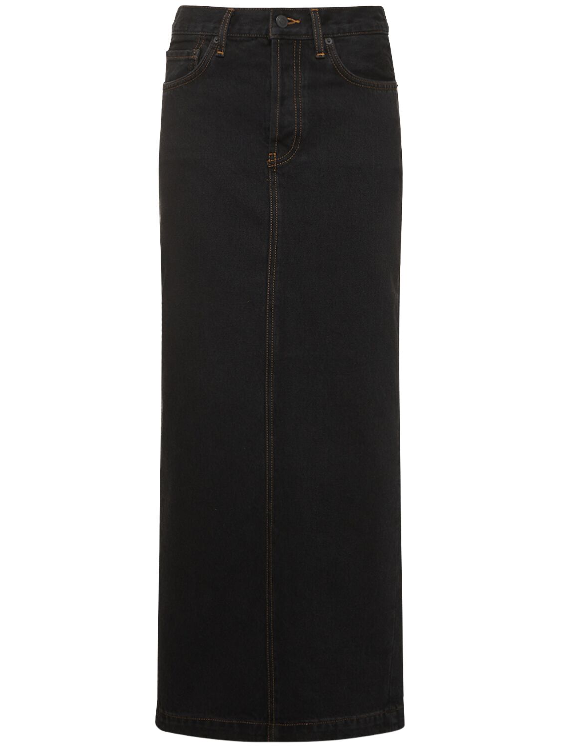 Image of Cotton Denim Midi Column Skirt
