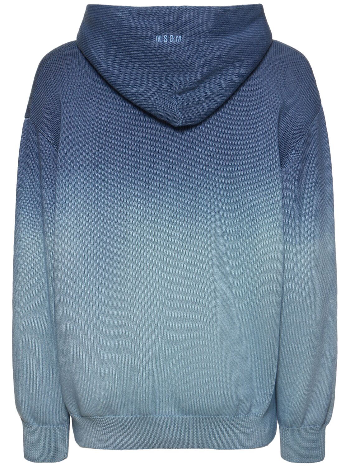 Shop Msgm Degradé Cotton Knit Hoodie In Blue