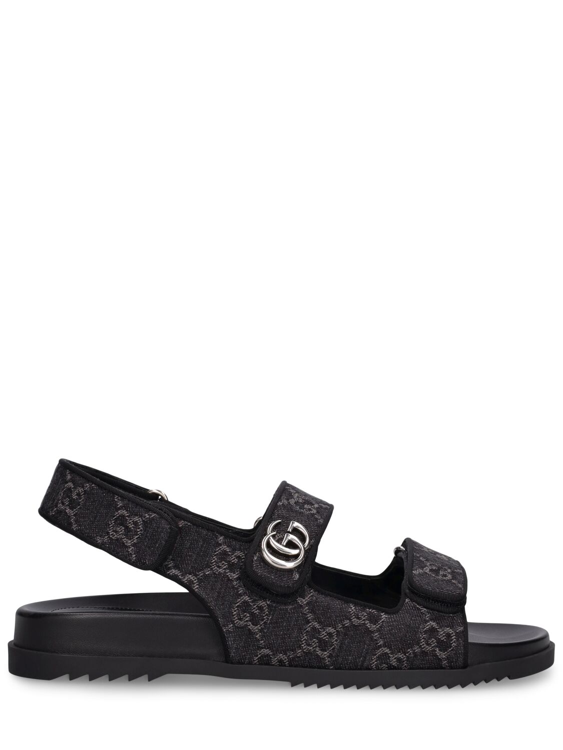 Gucci 35mm Double G Denim Sandals In Black,grey