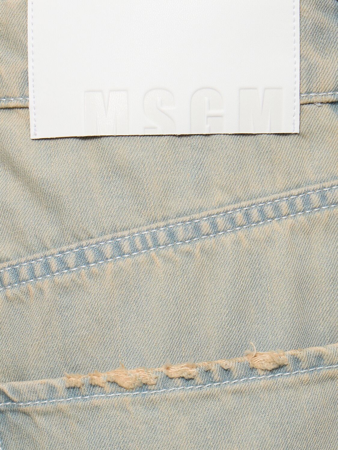 Shop Msgm Distressed Cotton Denim Straight Jeans In Light Blue