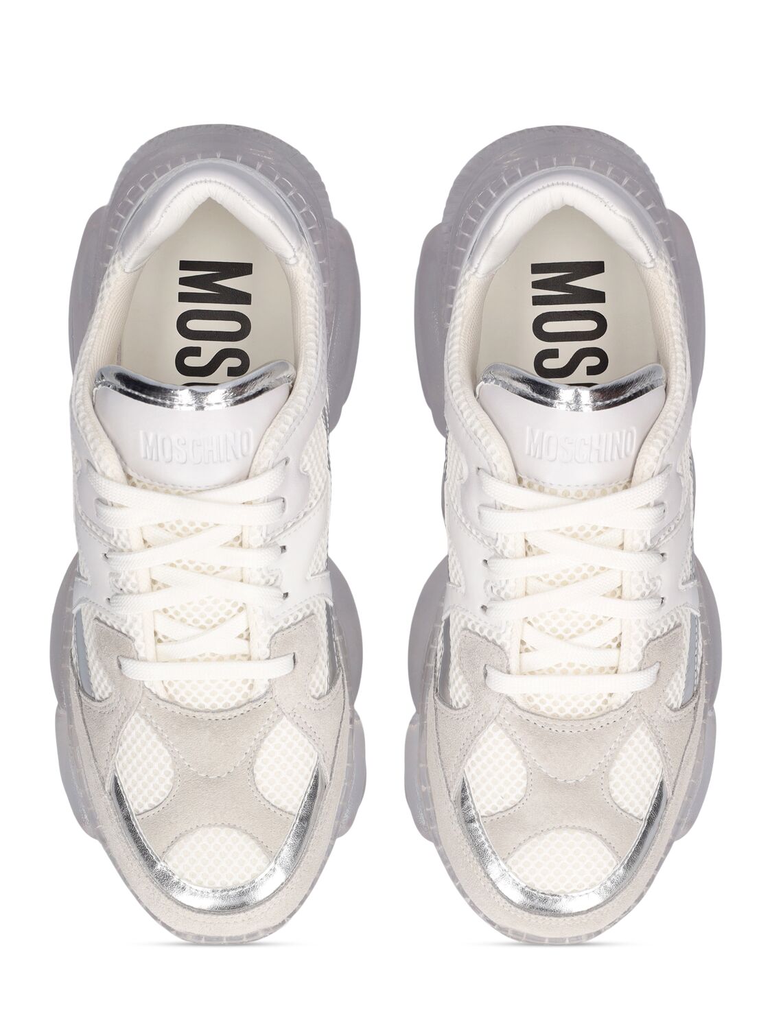 Shop Moschino Mesh & Leather Sneakers In White
