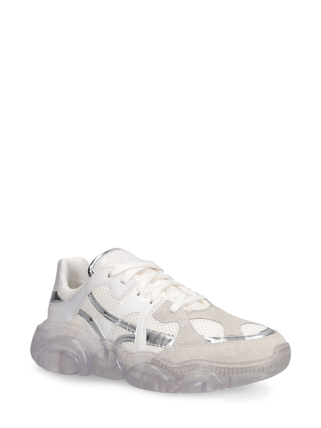 Shop Moschino Mesh & Leather Sneakers In White