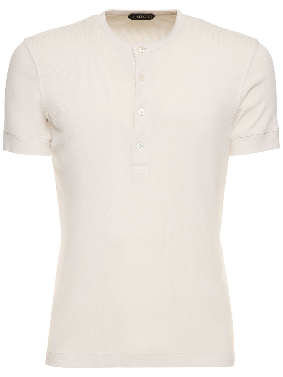Tom Ford Henley Cotton & Lyocell Ribbed T-shirt In Chalk