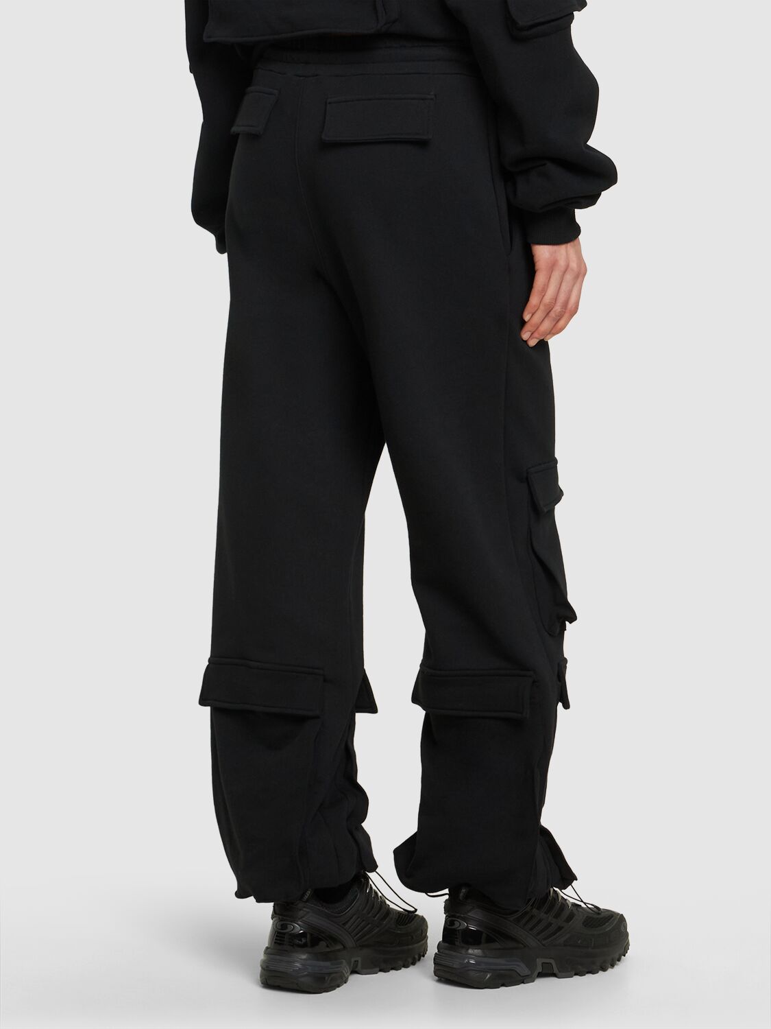 Shop Msgm Cotton Cargo Sweatpants In Black