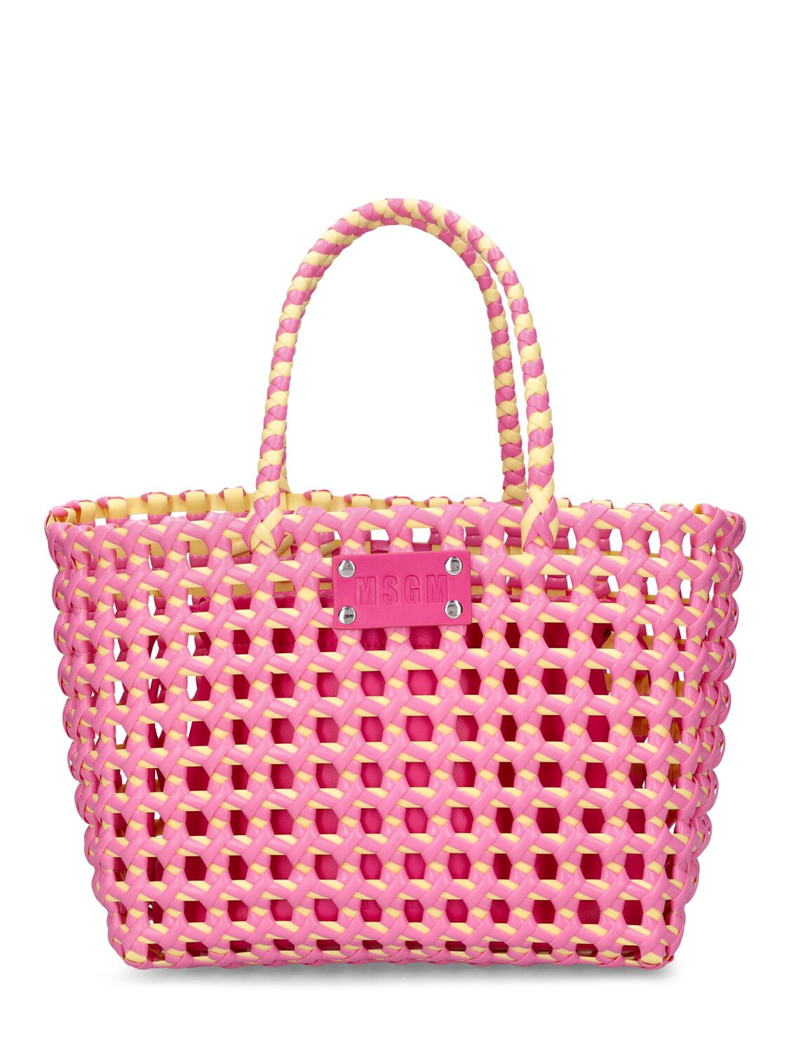 Msgm Small Waved Bucket Bag In Pink,yellow