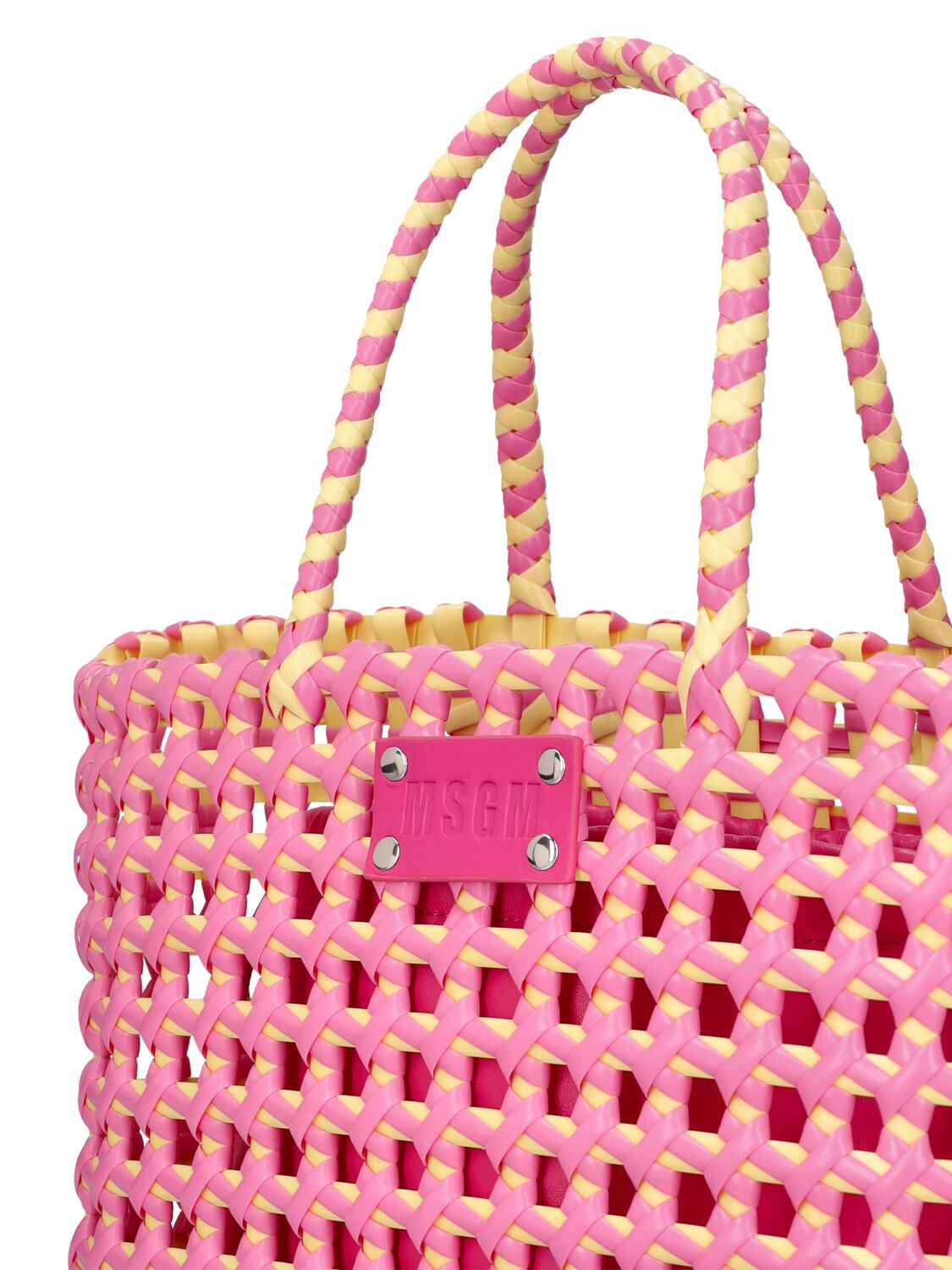 Shop Msgm Small Waved Bucket Bag In Pink,yellow