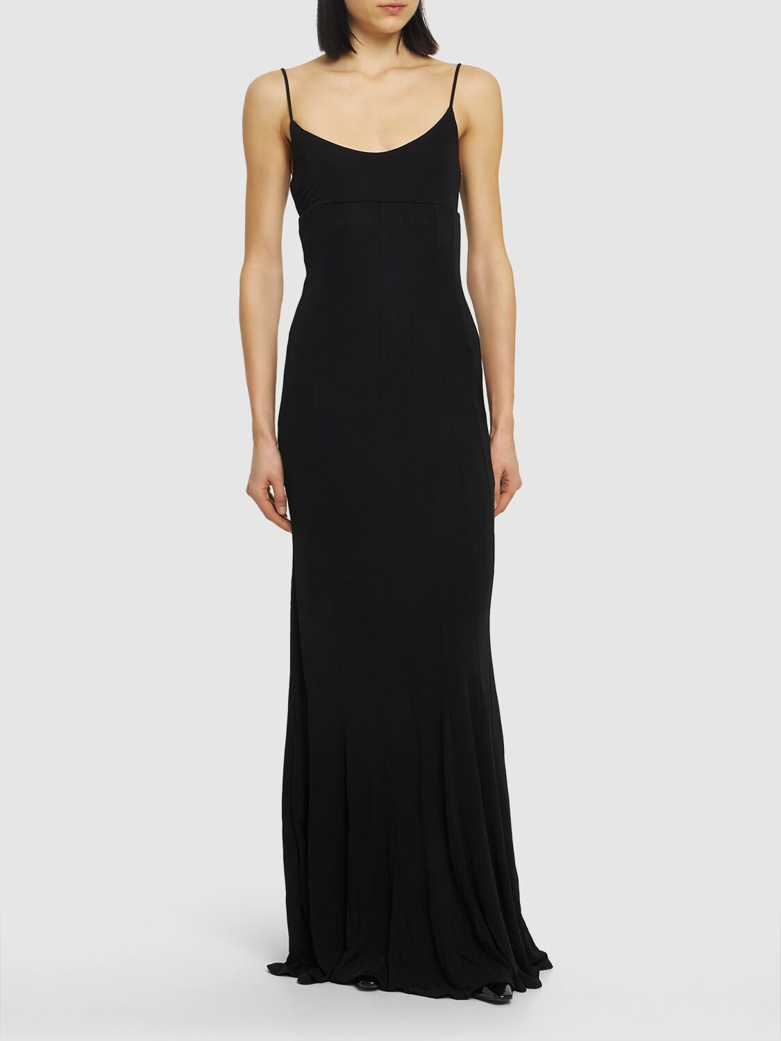 Shop Staud Lauren Viscose Long Dress In Black