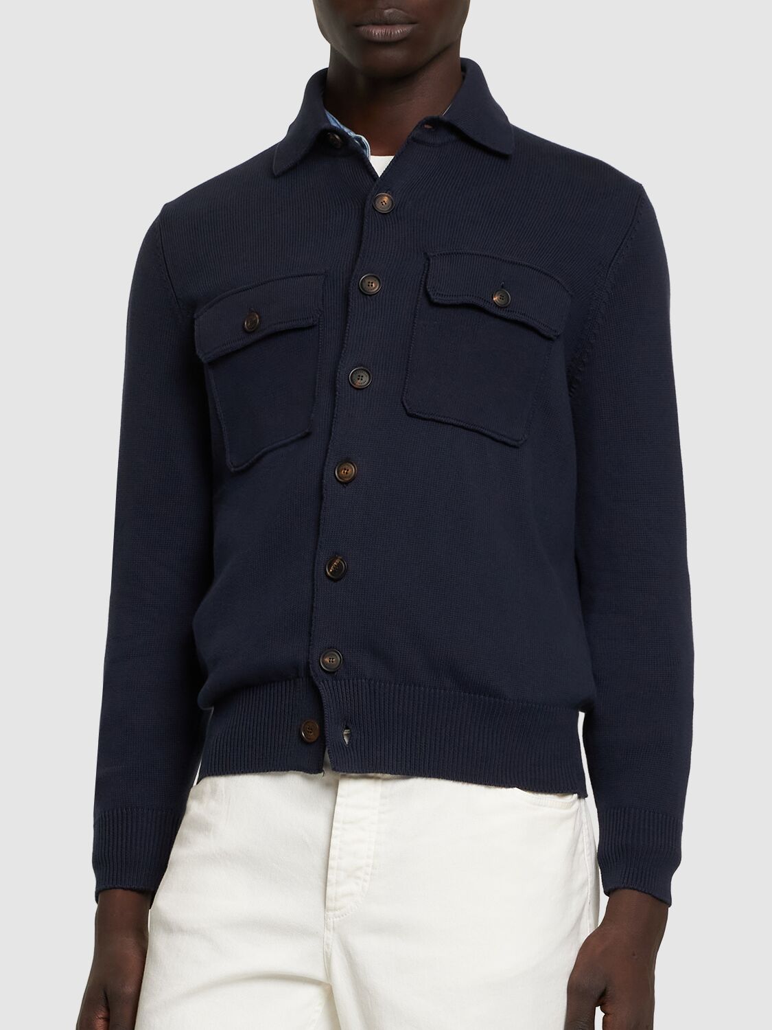 Shop Brunello Cucinelli Cotton Overshirt Cardigan In Navy