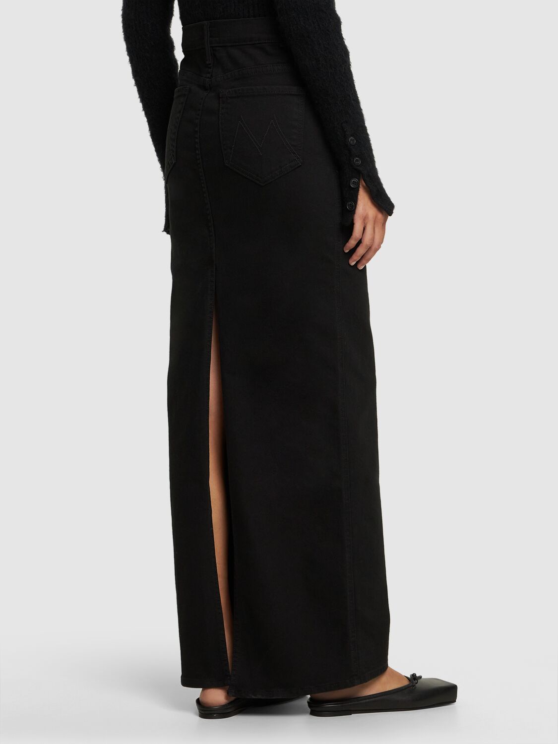 Shop Mother The Flagpole Stretch Cotton Midi Skirt In Black