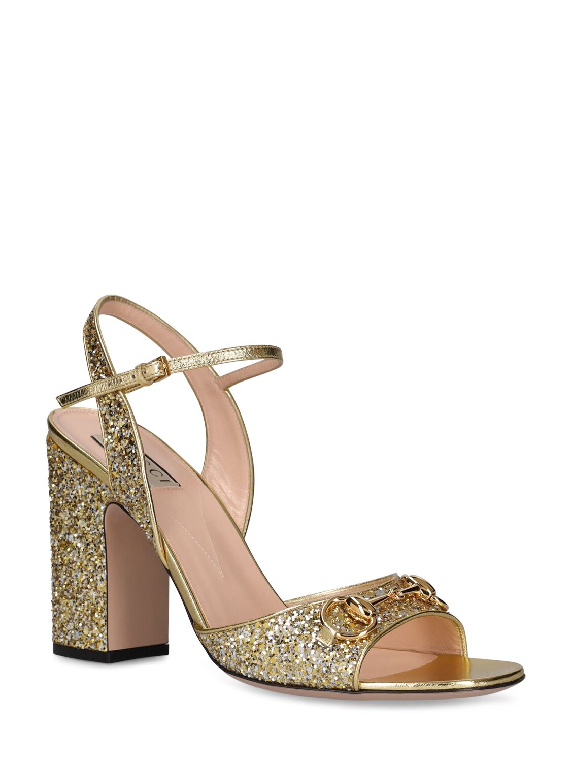 Shop Gucci 95mm Horsebit Embellished Sandals In Gold
