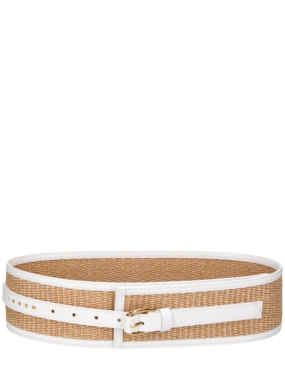 Marni Woven Raffia Effect & Leather Waist Belt In Sand Storm,lily