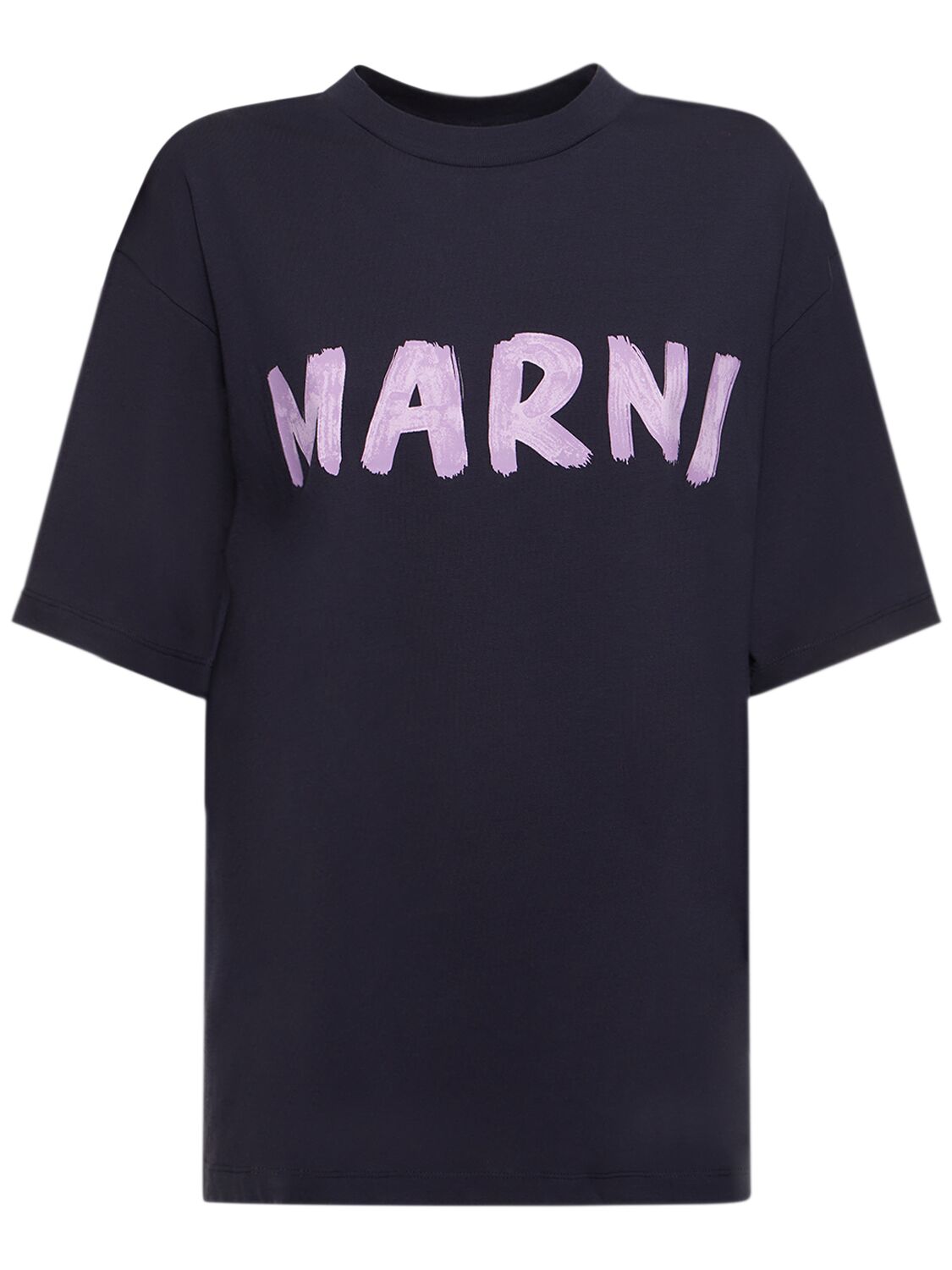 Marni Oversize Cotton Jersey Logo T-shirt In Dark Blue
