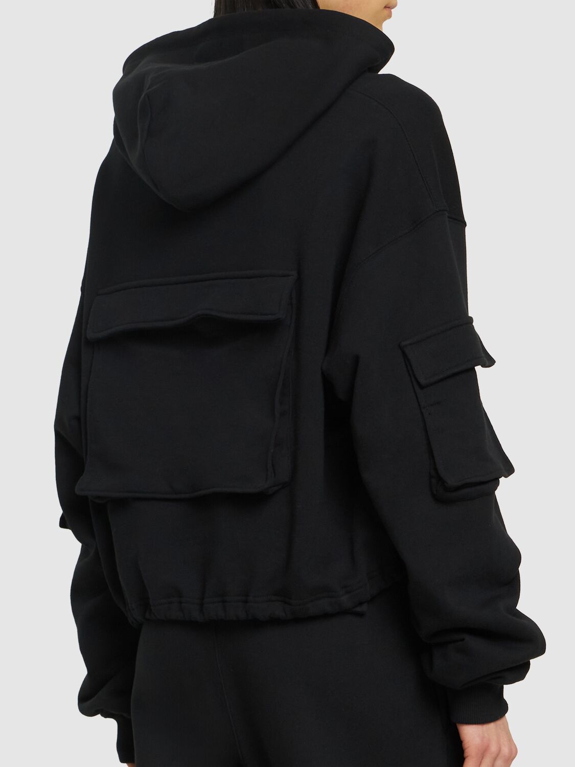Shop Msgm Cotton Cargo Hoodie In Black