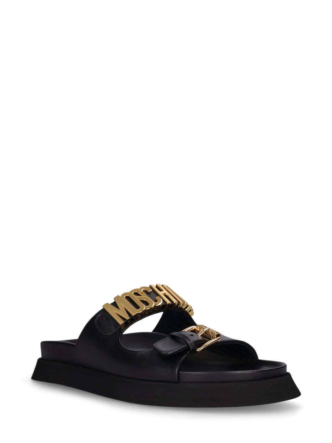 Shop Moschino 40mm  Lettering Leather Sandals In Black