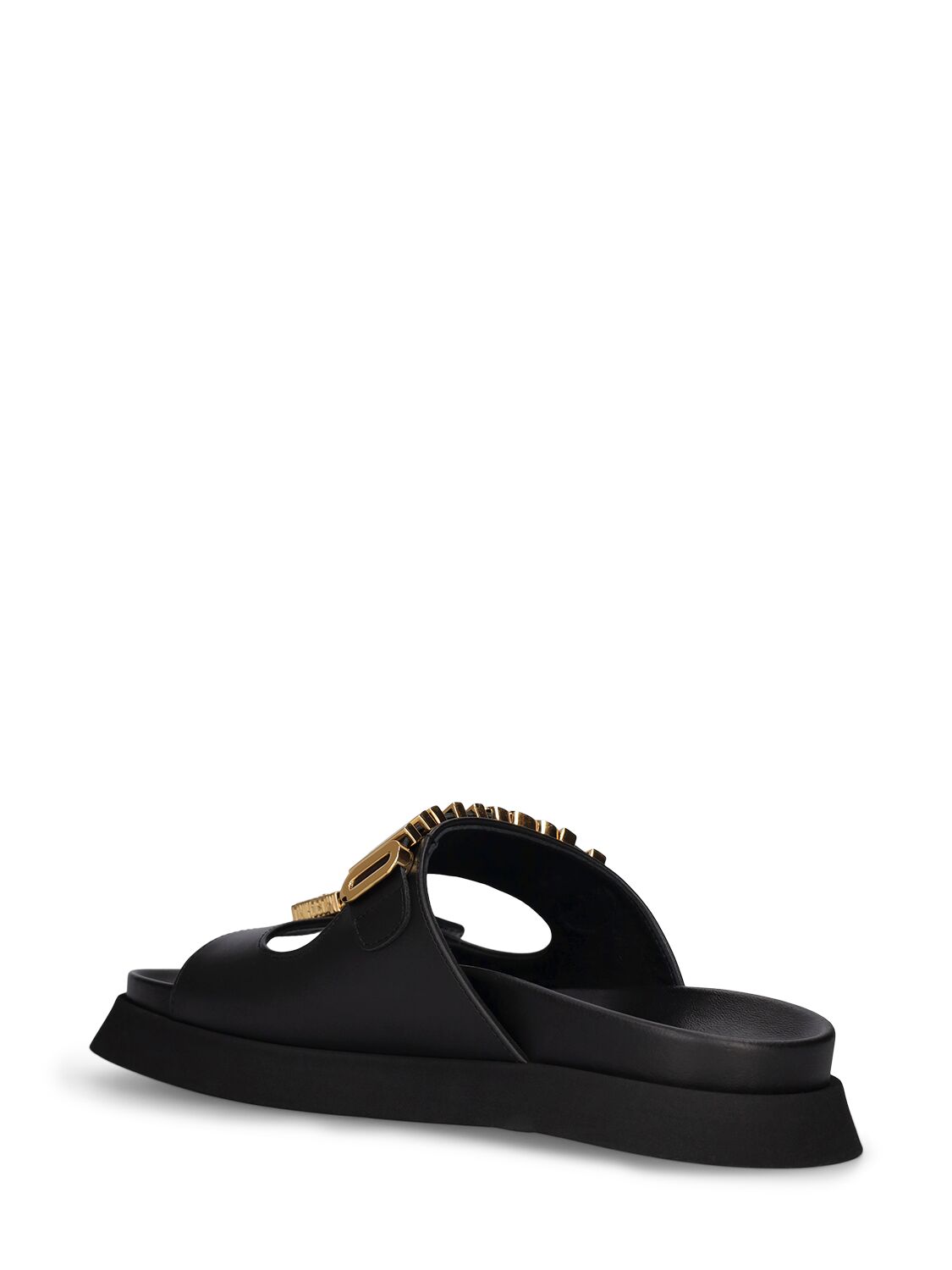 Shop Moschino 40mm  Lettering Leather Sandals In Black