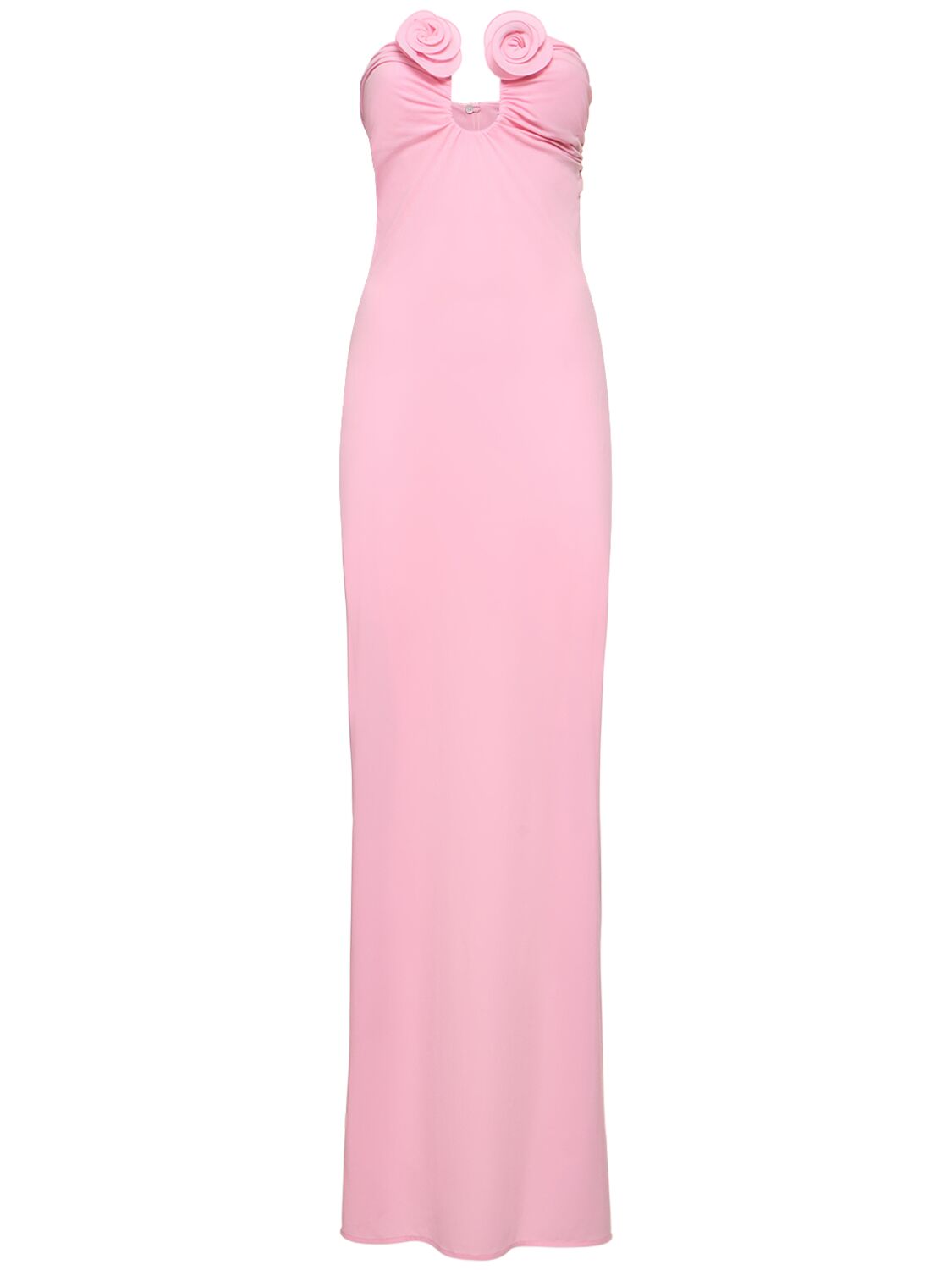 Magda Butrym Draped Jersey Long Dress W/roses In Pink
