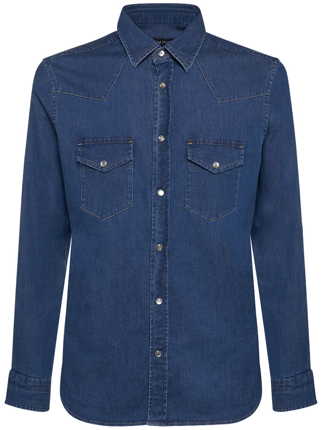 Tom Ford Washed Denim Slim Fit Western Shirt In Stone Blue