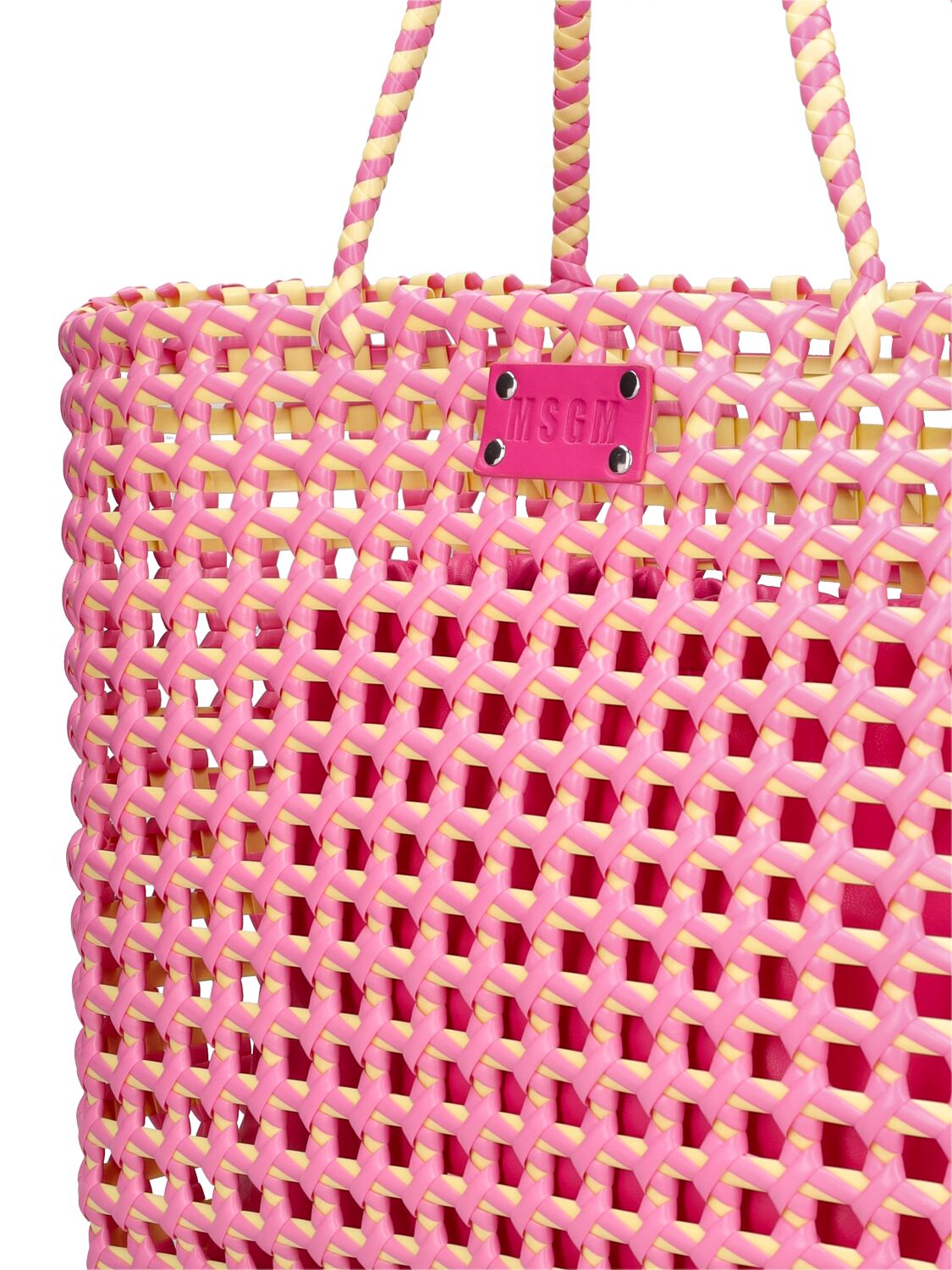 Shop Msgm Lrge Waved Bucket Bag In Pink,yellow