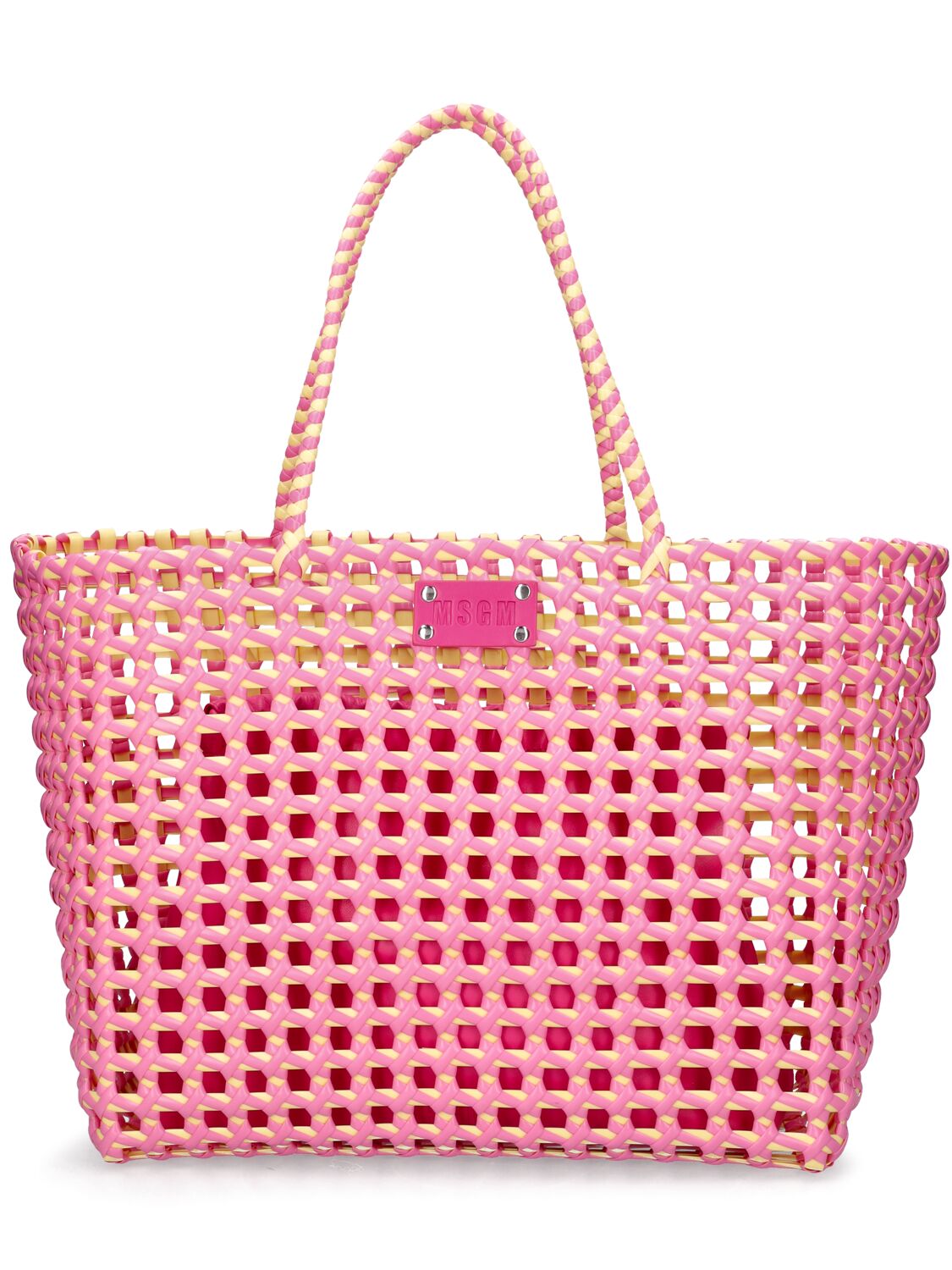 Msgm Lrge Waved Bucket Bag In Pink,yellow