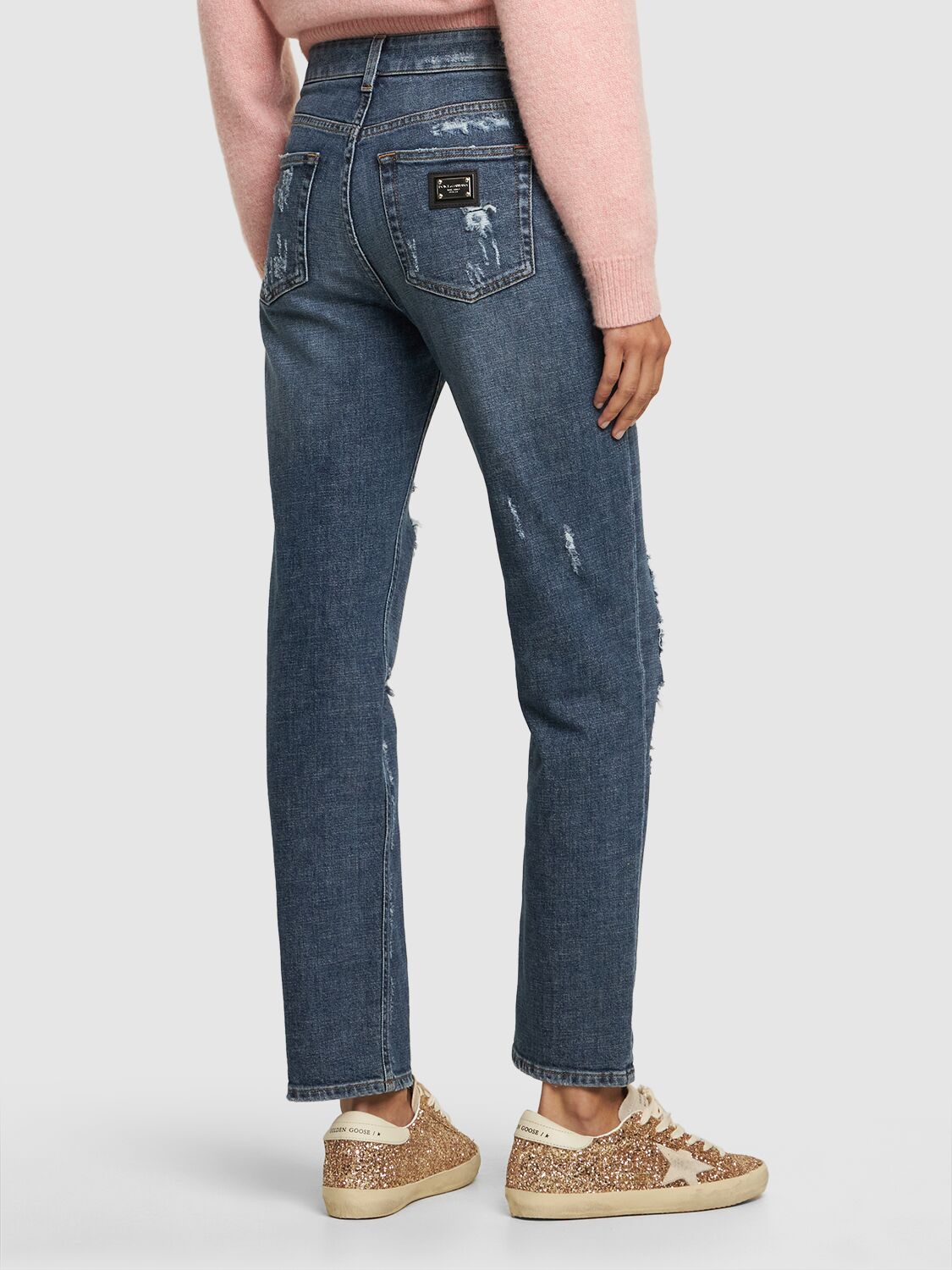 Shop Dolce & Gabbana Distressed Denim Straight Jeans In Blue