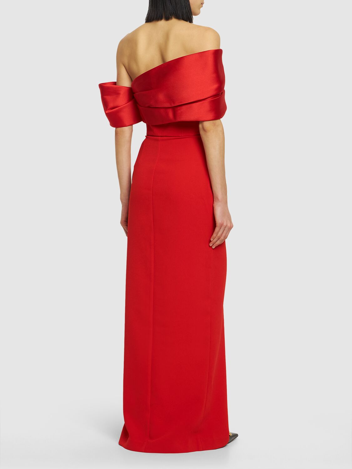 Shop Solace London Alexis Satin & Crepe Long Dress In Red