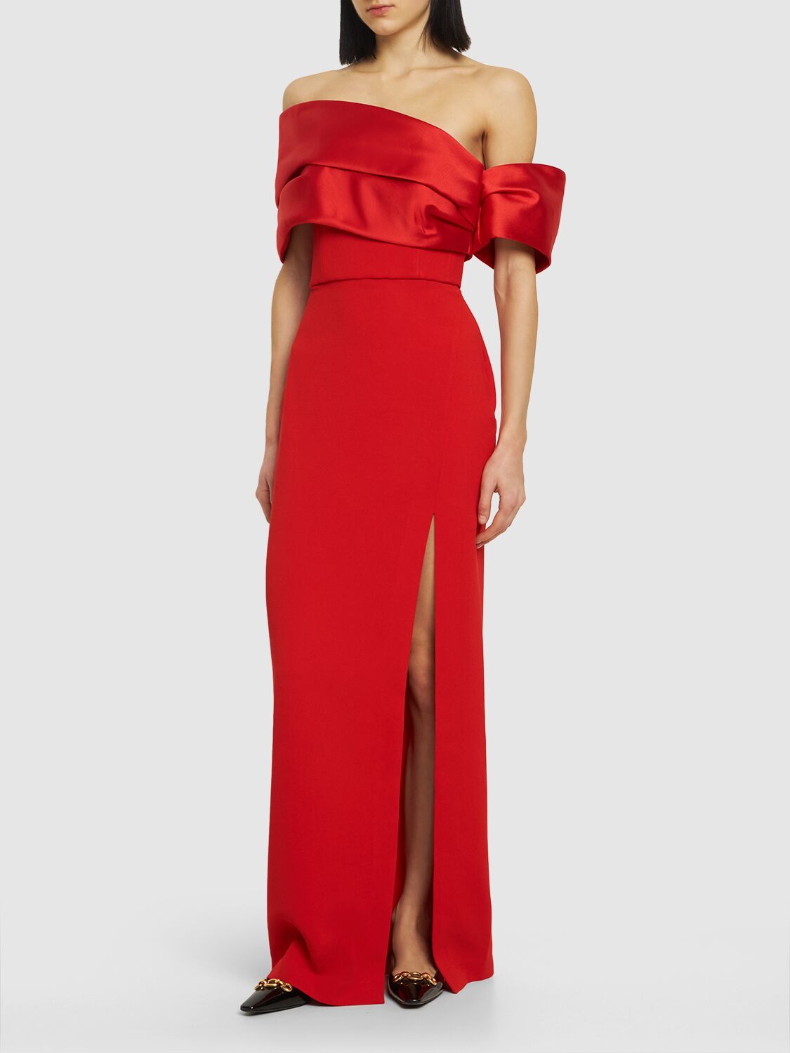 Shop Solace London Alexis Satin & Crepe Long Dress In Red