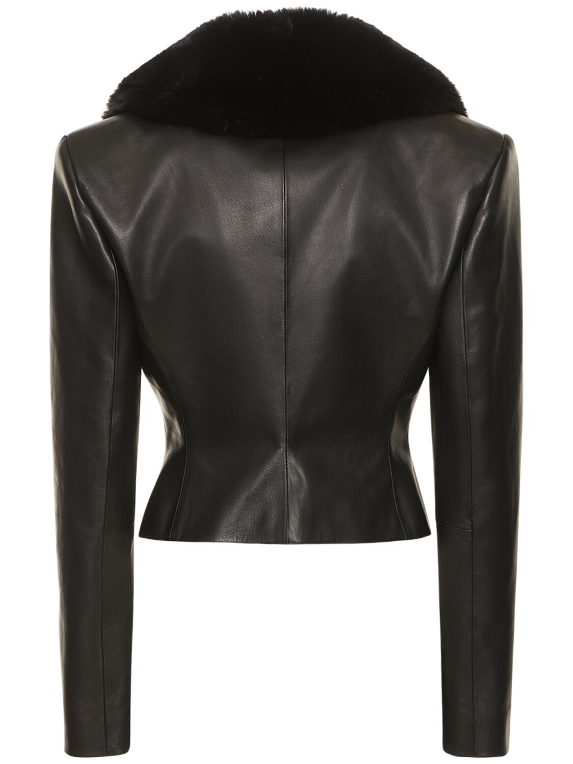 Shop Magda Butrym Leather Detachable Fur Collar Jacket In Black
