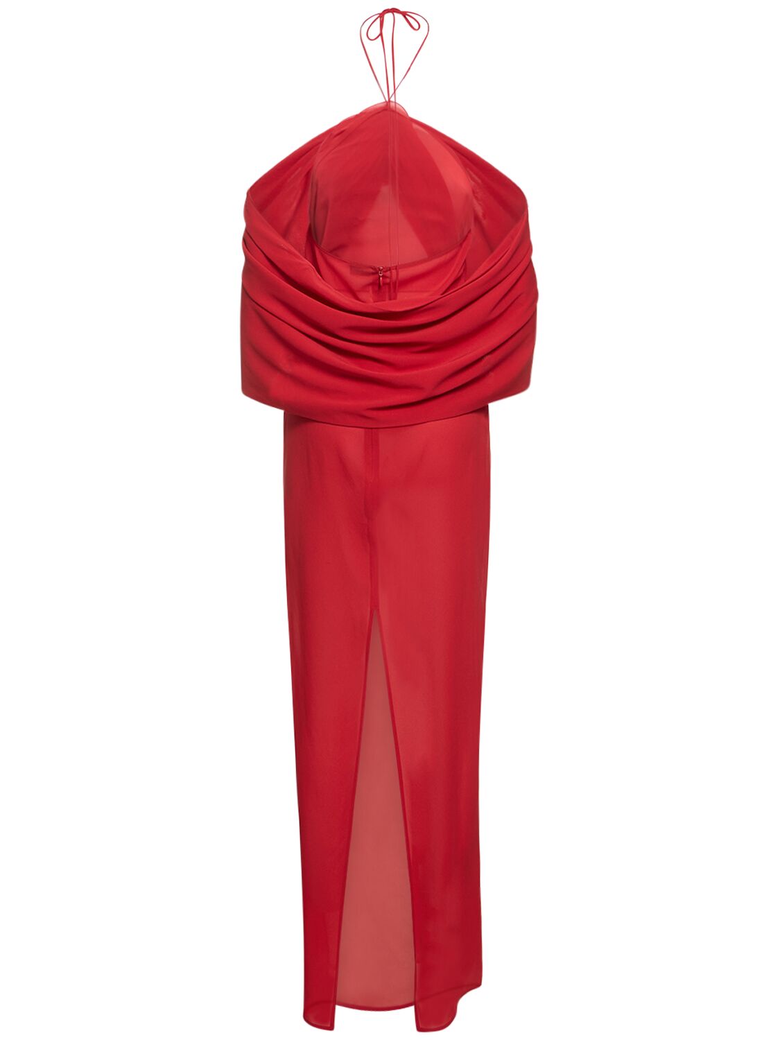 Shop Magda Butrym Silk Off-shoulder Long Dress In Red