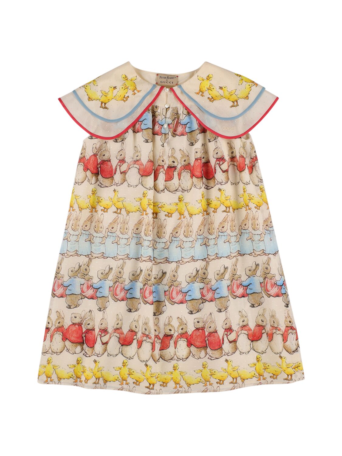 Gucci Kids' Peter Rabbit Printed Cotton & Silk Dress In Ivory,multi