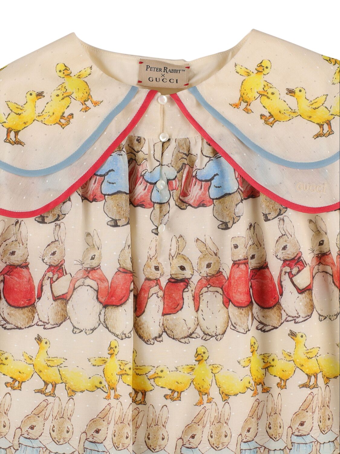 Shop Gucci Peter Rabbit Printed Cotton & Silk Dress In Ivory,multi